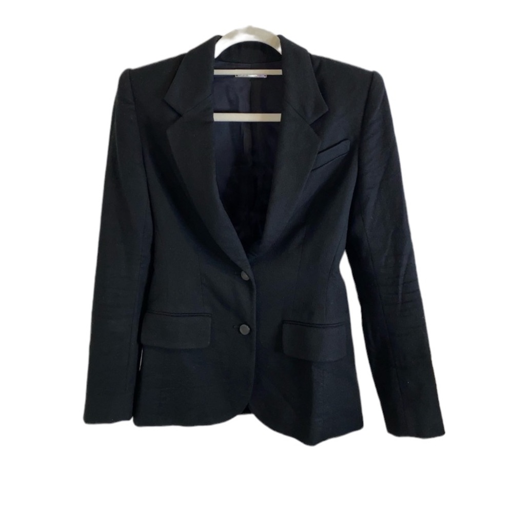 THE ROW WOOL TWO BUTTON FRONT BLAZER WITH CROCODILE PRINT ELBOW PATCH SIZE SMALL